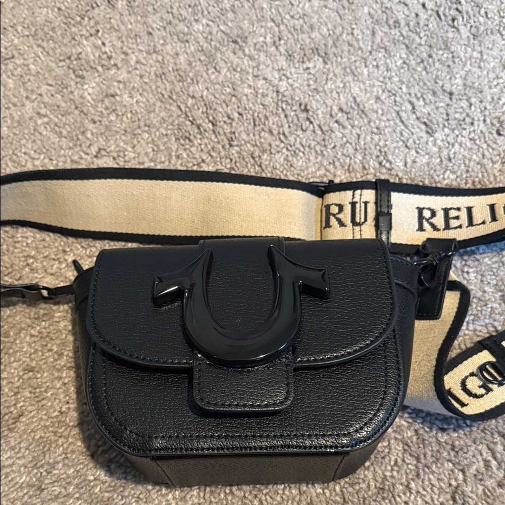 True Religion Black and Cream Crossbody Bag
